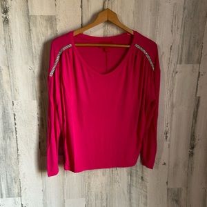 DD33 pink shirt w/ stuff stripes Jennifer Lopez XS extra small x-small